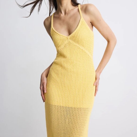 TOCCIN X RTR Sleeveless Crochet Midi Dress in Yellow - Picture 1 of 10
